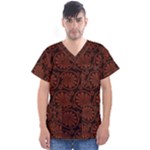 Brown Floral Pattern Floral Greek Ornaments Men s V-Neck Scrub Top