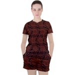 Brown Floral Pattern Floral Greek Ornaments Women s T-Shirt and Shorts Set