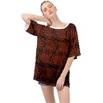 Brown Floral Pattern Floral Greek Ornaments Oversized Chiffon Top