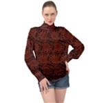 Brown Floral Pattern Floral Greek Ornaments High Neck Long Sleeve Chiffon Top