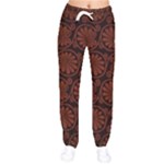 Brown Floral Pattern Floral Greek Ornaments Women Velvet Drawstring Pants