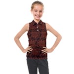 Brown Floral Pattern Floral Greek Ornaments Kids  Sleeveless Polo T-Shirt