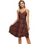 Brown Floral Pattern Floral Greek Ornaments Sleeveless Tie Front Chiffon Dress