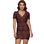 Brown Floral Pattern Floral Greek Ornaments Low Cut Cap Sleeve Mini Dress