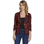 Brown Floral Pattern Floral Greek Ornaments Women s One-Button 3/4 Sleeve Short Jacket