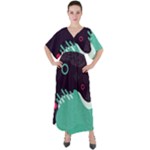 Colorful Background, Material Design, Geometric Shapes V-Neck Boho Style Maxi Dress