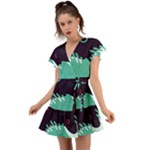 Colorful Background, Material Design, Geometric Shapes Flutter Sleeve Wrap Dress