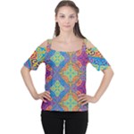 Colorful Floral Ornament, Floral Patterns Cutout Shoulder T-Shirt