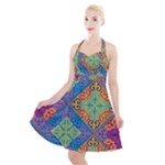 Colorful Floral Ornament, Floral Patterns Halter Party Swing Dress 
