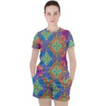 Colorful Floral Ornament, Floral Patterns Women s T-Shirt and Shorts Set
