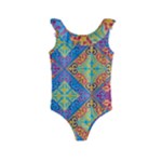 Colorful Floral Ornament, Floral Patterns Kids  Frill Swimsuit
