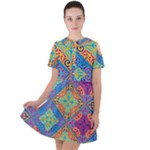 Colorful Floral Ornament, Floral Patterns Short Sleeve Shoulder Cut Out Dress 