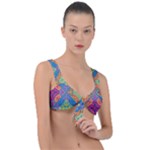 Colorful Floral Ornament, Floral Patterns Front Tie Bikini Top