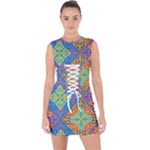 Colorful Floral Ornament, Floral Patterns Lace Up Front Bodycon Dress