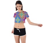 Colorful Floral Ornament, Floral Patterns Tie Back Short Sleeve Crop T-Shirt