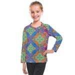 Colorful Floral Ornament, Floral Patterns Kids  Long Mesh T-Shirt