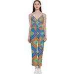 Colorful Floral Ornament, Floral Patterns V-Neck Camisole Jumpsuit