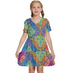 Colorful Floral Ornament, Floral Patterns Kids  Short Sleeve Tiered Mini Dress