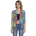 Colorful Floral Ornament, Floral Patterns Women s 3/4 Sleeve Ruffle Edge Open Front Jacket