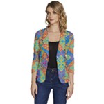 Colorful Floral Ornament, Floral Patterns Women s One-Button 3/4 Sleeve Short Jacket