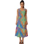 Colorful Floral Ornament, Floral Patterns Square Neckline Tiered Midi Dress