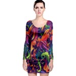 Colorful Floral Patterns, Abstract Floral Background Long Sleeve Bodycon Dress