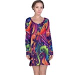 Colorful Floral Patterns, Abstract Floral Background Long Sleeve Nightdress