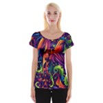 Colorful Floral Patterns, Abstract Floral Background Cap Sleeve Top