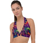 Colorful Floral Patterns, Abstract Floral Background Halter Plunge Bikini Top