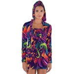 Colorful Floral Patterns, Abstract Floral Background Long Sleeve Hooded T-shirt