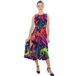 Colorful Floral Patterns, Abstract Floral Background Midi Tie-Back Chiffon Dress