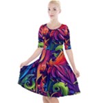 Colorful Floral Patterns, Abstract Floral Background Quarter Sleeve A-Line Dress