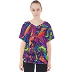 Colorful Floral Patterns, Abstract Floral Background V-Neck Dolman Drape Top
