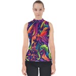 Colorful Floral Patterns, Abstract Floral Background Mock Neck Shell Top