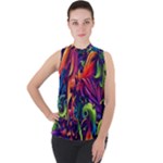 Colorful Floral Patterns, Abstract Floral Background Mock Neck Chiffon Sleeveless Top