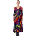 Colorful Floral Patterns, Abstract Floral Background Button Up Boho Maxi Dress
