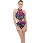 Colorful Floral Patterns, Abstract Floral Background Halter Side Cut Swimsuit