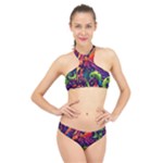 Colorful Floral Patterns, Abstract Floral Background High Neck Bikini Set