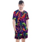 Colorful Floral Patterns, Abstract Floral Background Men s Mesh T-Shirt and Shorts Set