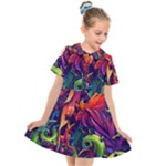 Colorful Floral Patterns, Abstract Floral Background Kids  Short Sleeve Shirt Dress