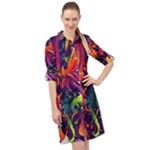 Colorful Floral Patterns, Abstract Floral Background Long Sleeve Mini Shirt Dress