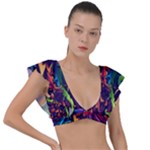 Colorful Floral Patterns, Abstract Floral Background Plunge Frill Sleeve Bikini Top
