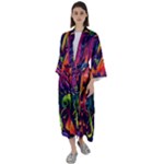Colorful Floral Patterns, Abstract Floral Background Maxi Satin Kimono