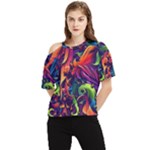 Colorful Floral Patterns, Abstract Floral Background One Shoulder Cut Out T-Shirt