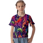 Colorful Floral Patterns, Abstract Floral Background Kids  Cuff Sleeve Scrunch Bottom T-Shirt