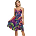 Colorful Floral Patterns, Abstract Floral Background Sleeveless Tie Front Chiffon Dress