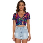 Colorful Floral Patterns, Abstract Floral Background V-Neck Crop Top