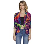 Colorful Floral Patterns, Abstract Floral Background Women s 3/4 Sleeve Ruffle Edge Open Front Jacket