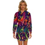 Colorful Floral Patterns, Abstract Floral Background Womens Long Sleeve Shirt Dress