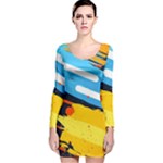 Colorful Paint Strokes Long Sleeve Velvet Bodycon Dress